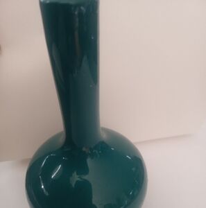 Elegant Teal Bud Vase 6.5" marked Pottery Mid Century